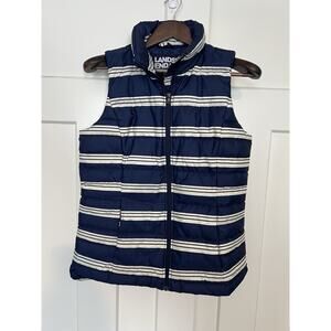 Land's End Women's Down Puffer Vest Navy & White Stripe Size Small Tall